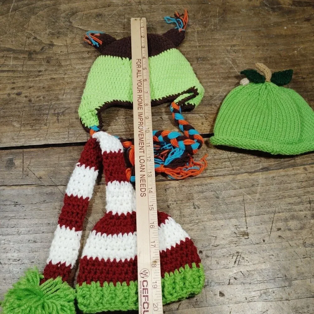 Baby Hand Knit Hat Handmade Crochet Cap Long Tail Christmas Apple Owl Lot New
